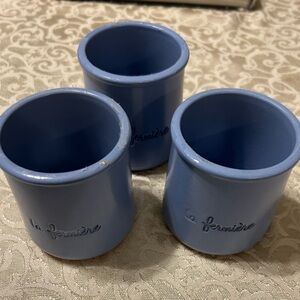 Set Of 3 la Fermiere Terracotta French Yogurt Cups 2 blue Color